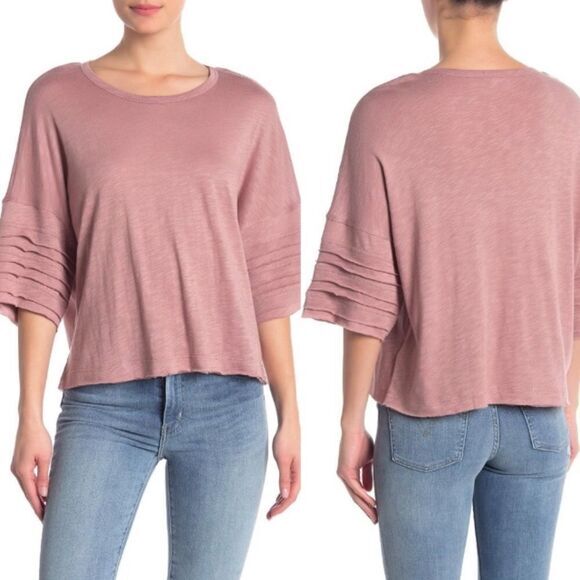 SPLENDID BOHO MINIMALIST ROSE EMERSON TIERED HALF‎ SLEEVE BOXY CREW NECK TEE NWT - Picture 1 of 9